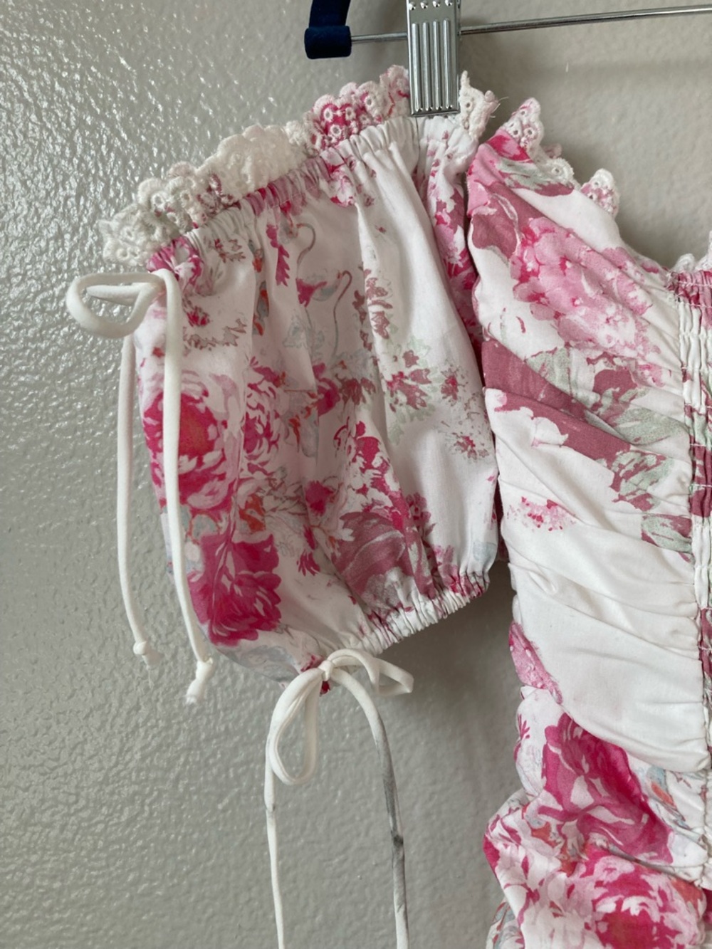 For Love & Lemons Mills Ruched Floral Mini Dress Coquette Milkmaid Corset sz L - Picture 10 of 14